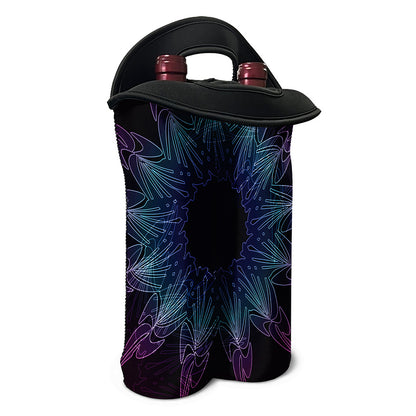 Purple And Teal Dark Mandala Print Double Neoprene Wine Tote