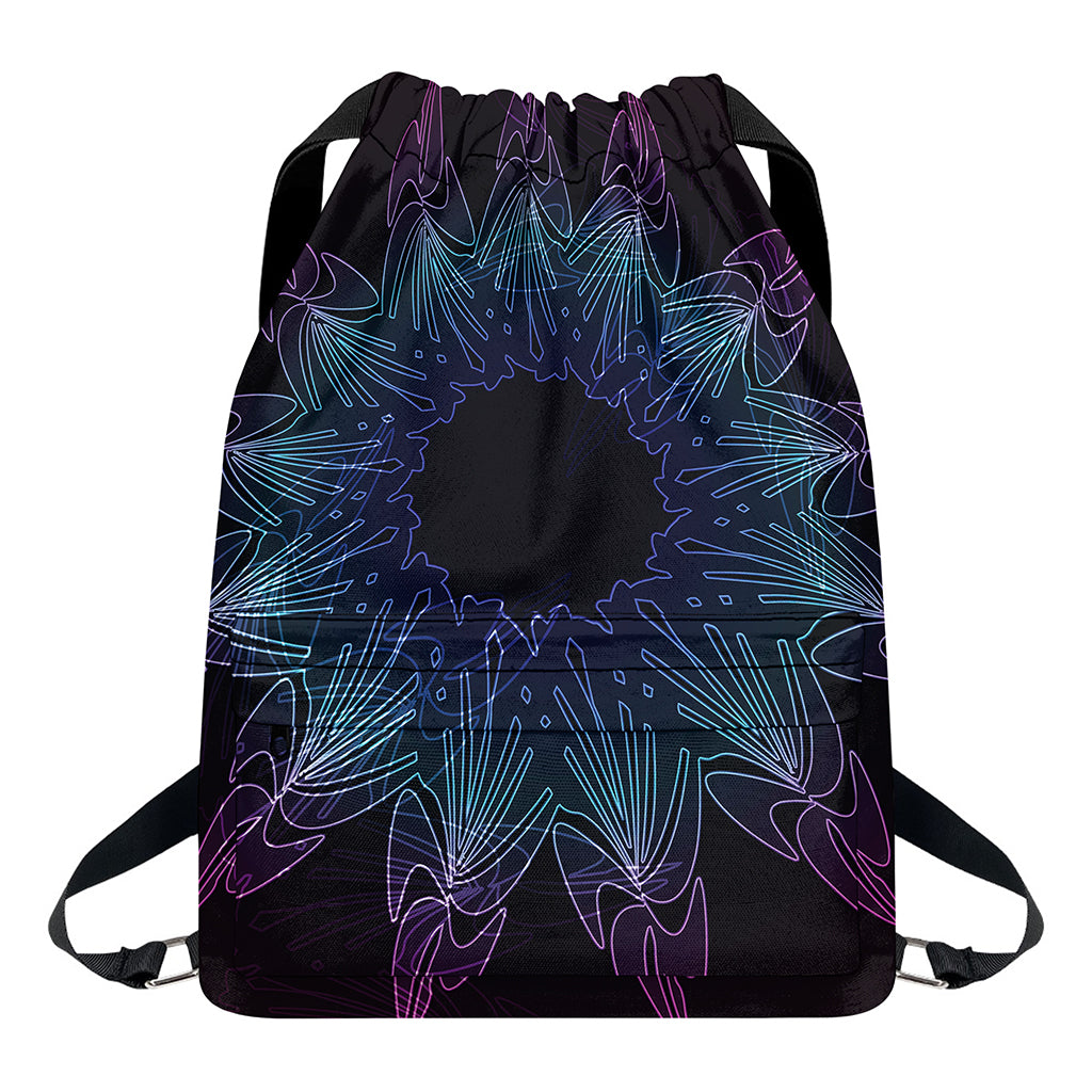 Purple And Teal Dark Mandala Print Drawstring Backpack