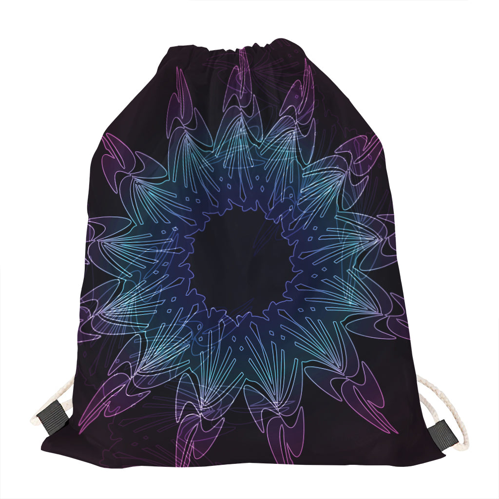 Purple And Teal Dark Mandala Print Drawstring Bag