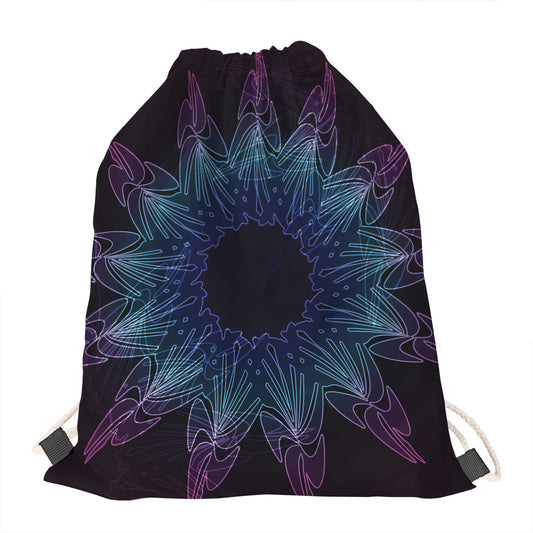 Purple And Teal Dark Mandala Print Drawstring Bag