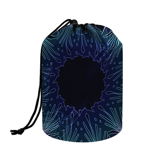 Purple And Teal Dark Mandala Print Drawstring Makeup Bag