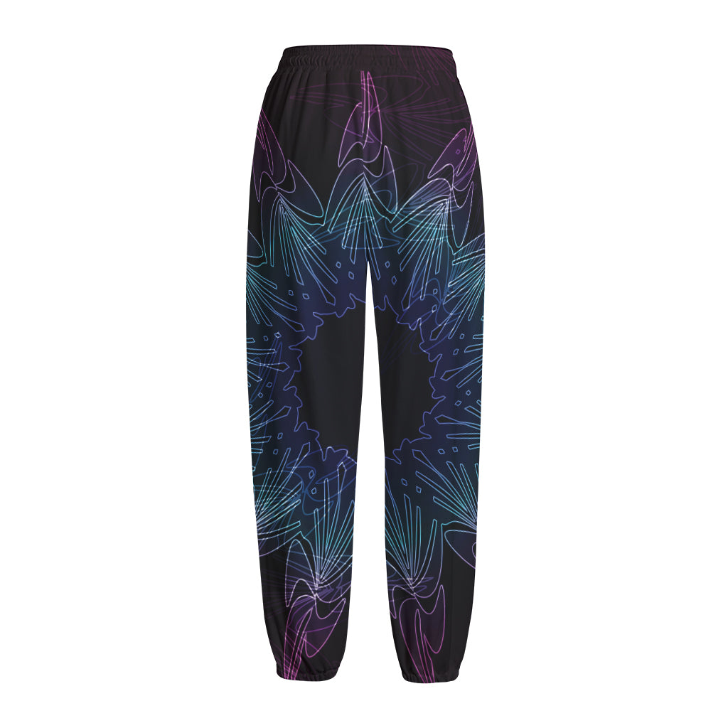 Purple And Teal Dark Mandala Print Fleece Lined Knit Pants