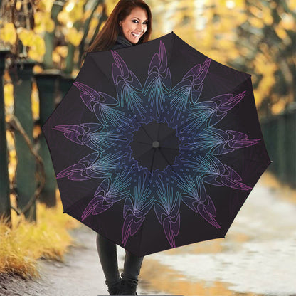 Purple And Teal Dark Mandala Print Foldable Umbrella