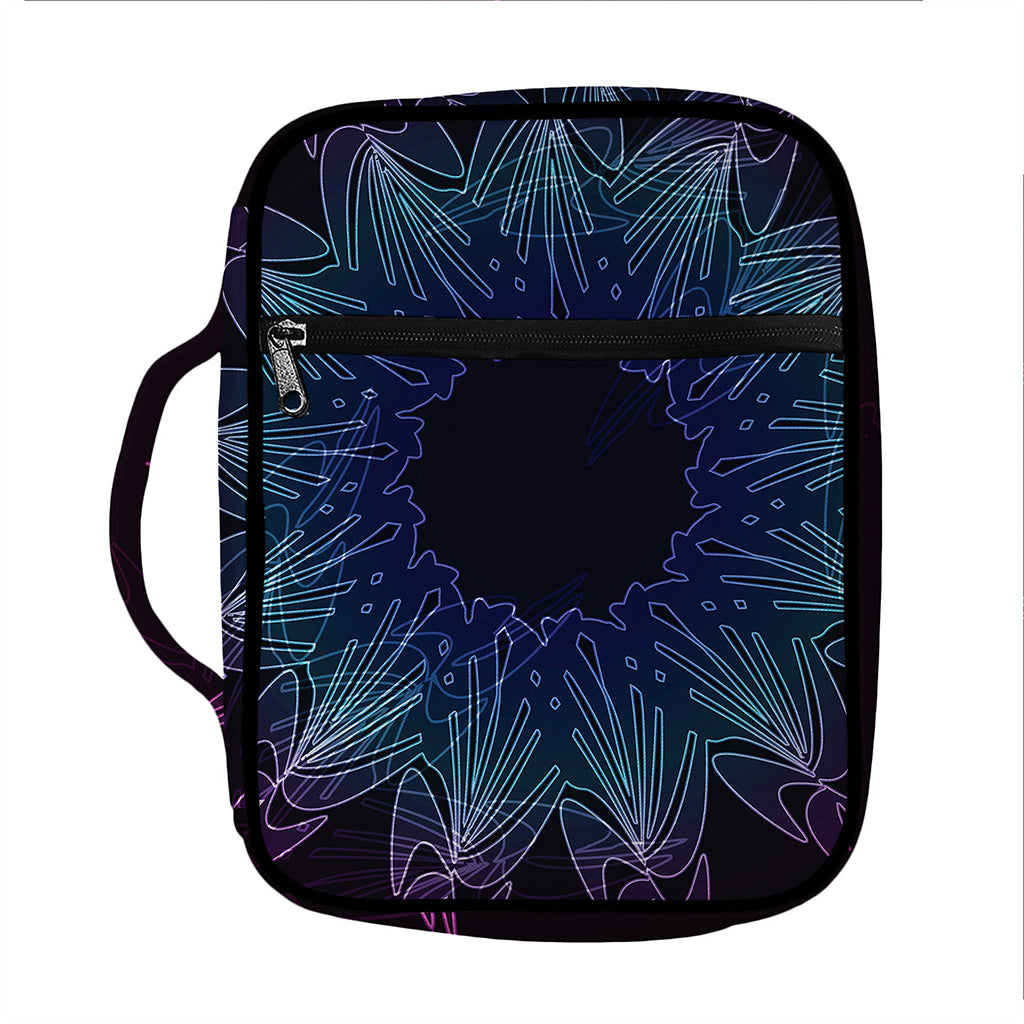 Purple And Teal Dark Mandala Print Front Pocket Bible Bag