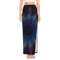 Purple And Teal Dark Mandala Print High Slit Maxi Skirt