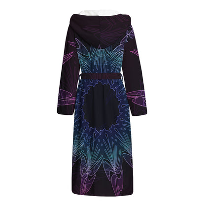 Purple And Teal Dark Mandala Print Hooded Bathrobe