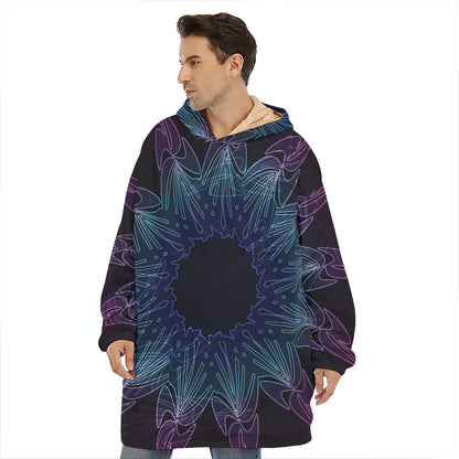 Purple And Teal Dark Mandala Print Hoodie Blanket