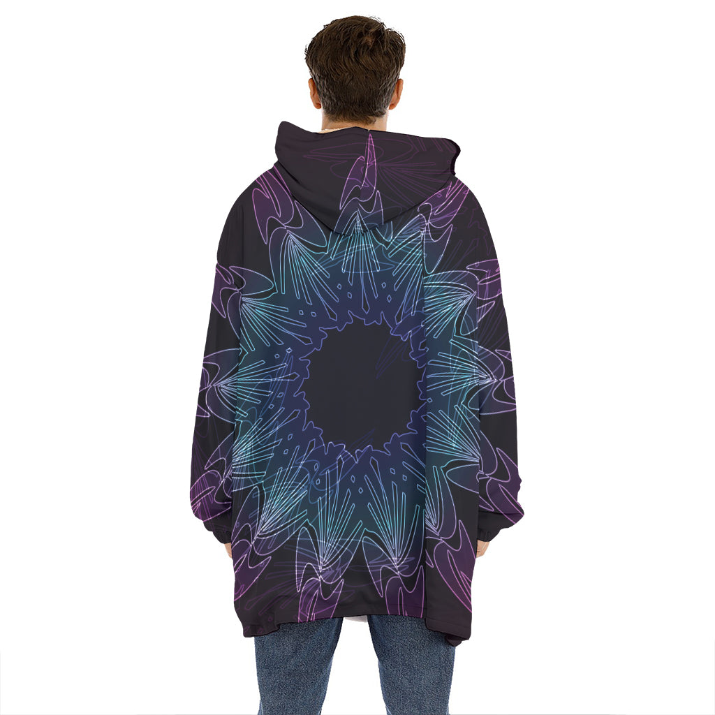 Purple And Teal Dark Mandala Print Hoodie Blanket