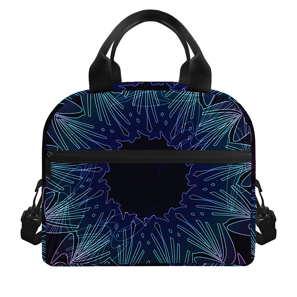 Purple And Teal Dark Mandala Print Insulated Lunch Bag