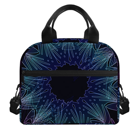 Purple And Teal Dark Mandala Print Insulated Lunch Bag