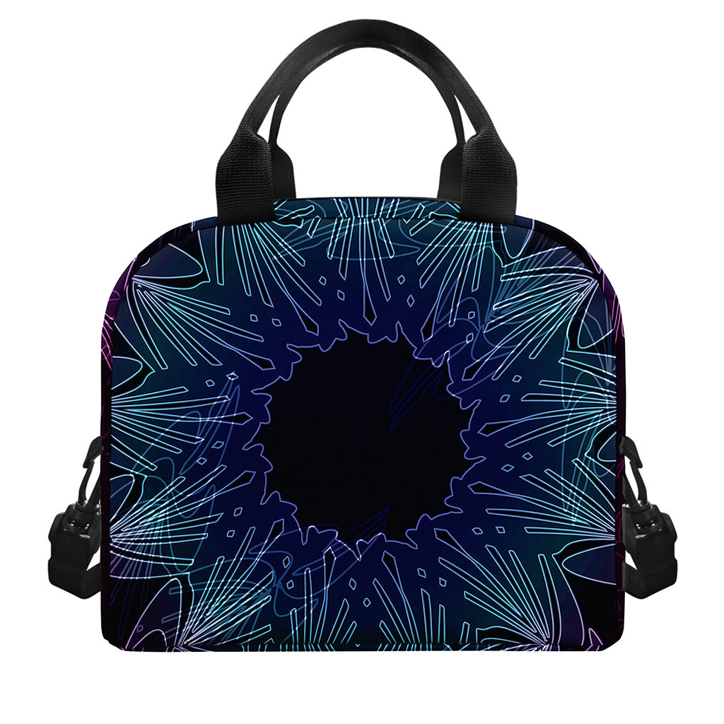 Purple And Teal Dark Mandala Print Insulated Lunch Bag