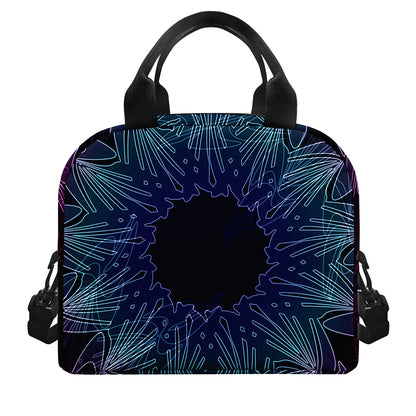 Purple And Teal Dark Mandala Print Insulated Lunch Bag