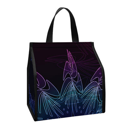 Purple And Teal Dark Mandala Print Insulated Lunch Tote