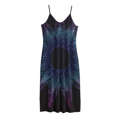 Purple And Teal Dark Mandala Print Jersey Midi Cami Dress