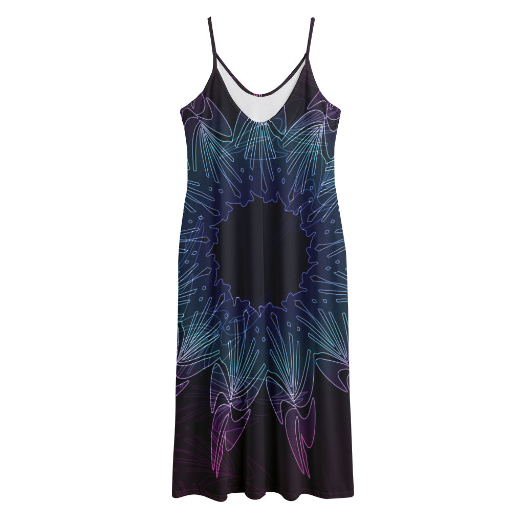 Purple And Teal Dark Mandala Print Jersey Midi Cami Dress