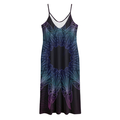 Purple And Teal Dark Mandala Print Jersey Midi Cami Dress