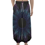 Purple And Teal Dark Mandala Print Lantern Pants