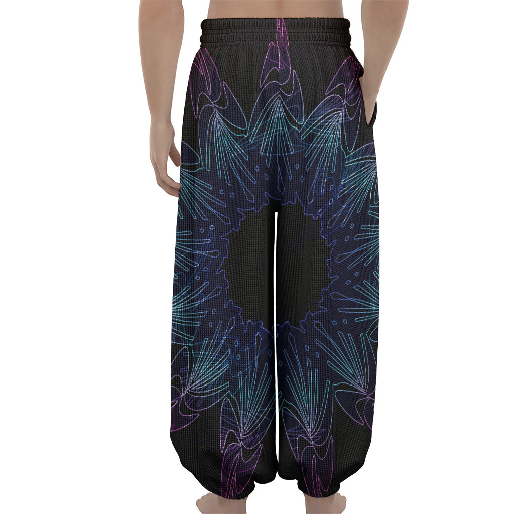Purple And Teal Dark Mandala Print Lantern Pants
