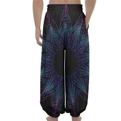 Purple And Teal Dark Mandala Print Lantern Pants