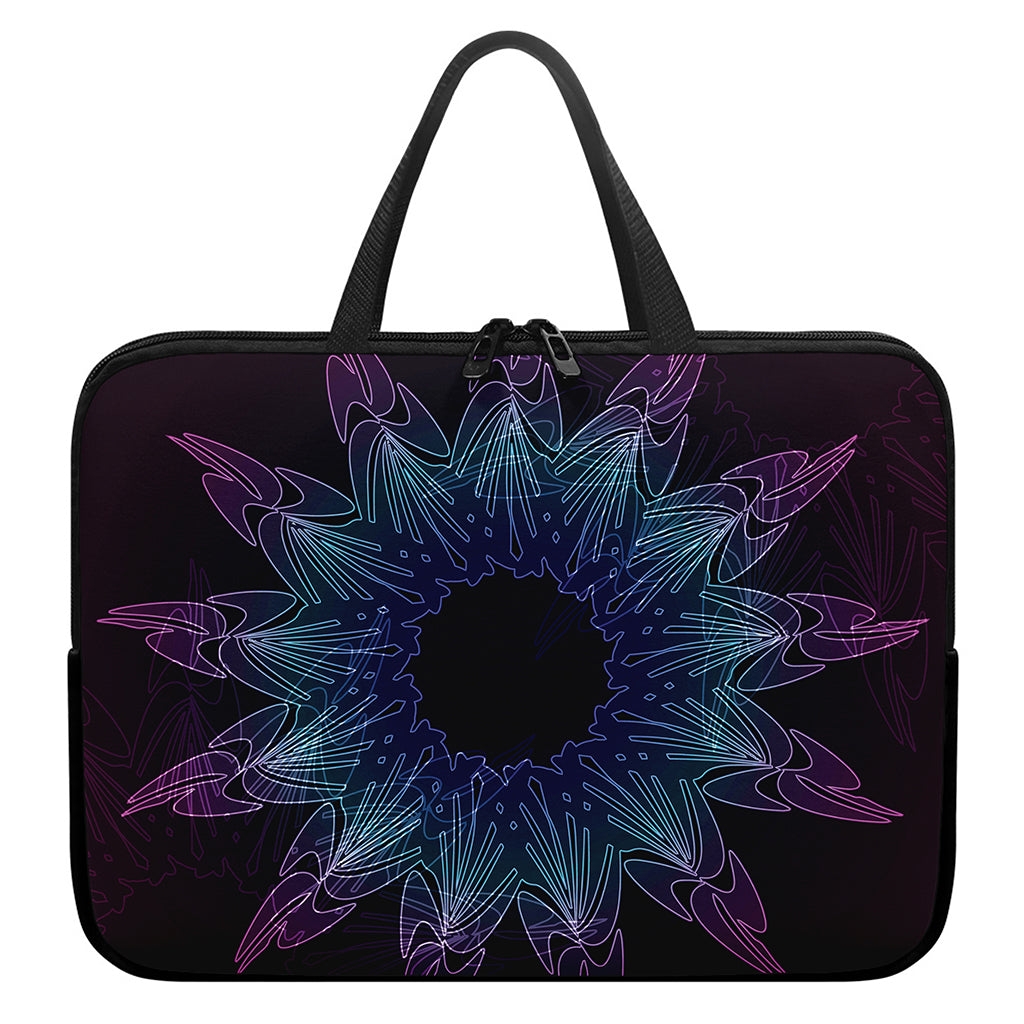 Purple And Teal Dark Mandala Print Laptop Sleeve With Handle