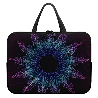 Purple And Teal Dark Mandala Print Laptop Sleeve With Handle