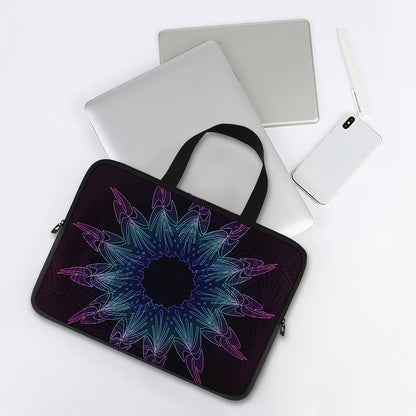 Purple And Teal Dark Mandala Print Laptop Sleeve With Handle