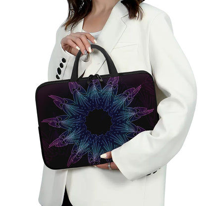 Purple And Teal Dark Mandala Print Laptop Sleeve With Handle