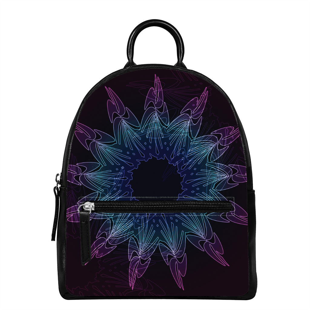 Purple And Teal Dark Mandala Print Leather Backpack