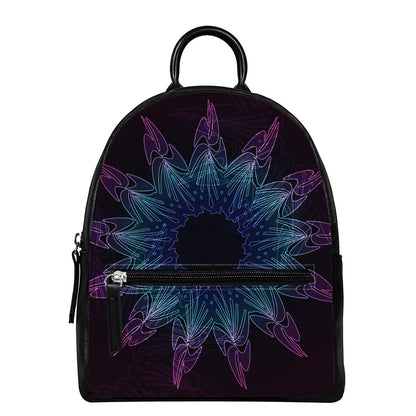 Purple And Teal Dark Mandala Print Leather Backpack