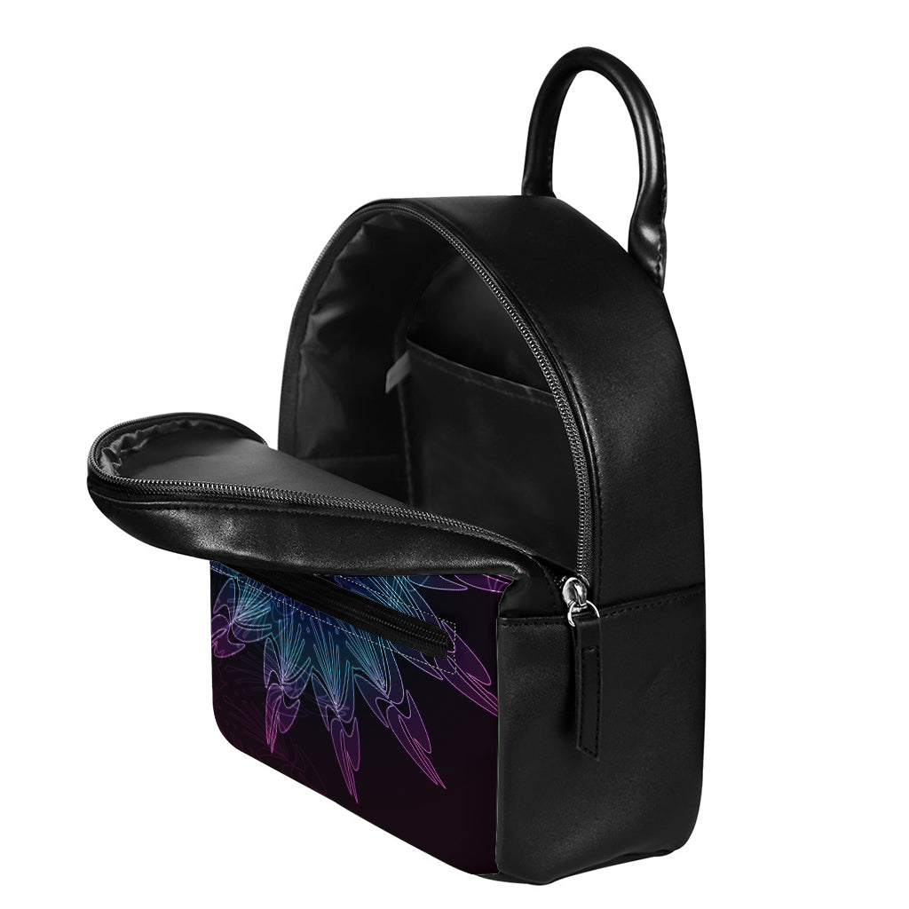 Purple And Teal Dark Mandala Print Leather Backpack