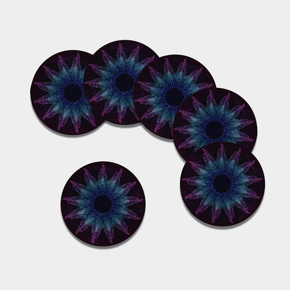 Purple And Teal Dark Mandala Print Leather Coaster Set