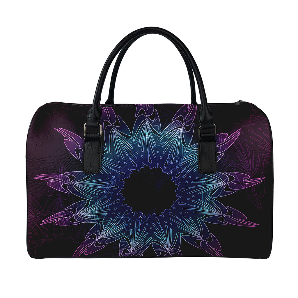 Purple And Teal Dark Mandala Print Leather Duffle Bag