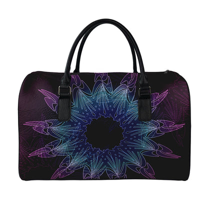 Purple And Teal Dark Mandala Print Leather Duffle Bag