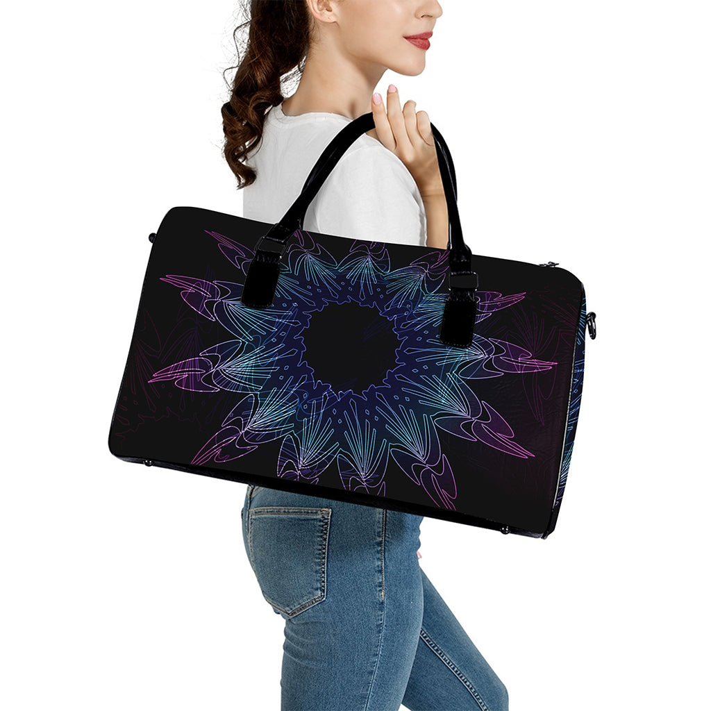Purple And Teal Dark Mandala Print Leather Duffle Bag