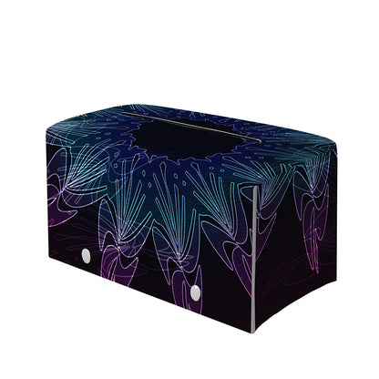 Purple And Teal Dark Mandala Print Leather Tissue Box Cover