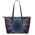 Purple And Teal Dark Mandala Print Leather Tote Bag With Zipper