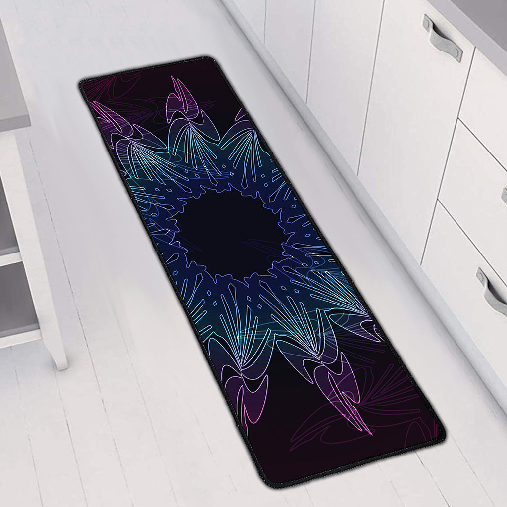 Purple And Teal Dark Mandala Print Long Kitchen Mat