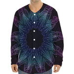Purple And Teal Dark Mandala Print Long Sleeve Baseball Jersey
