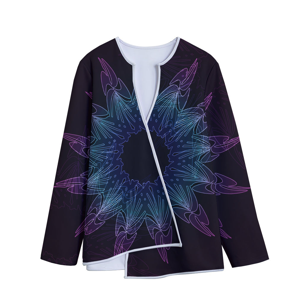 Purple And Teal Dark Mandala Print Long Sleeve Short Coat