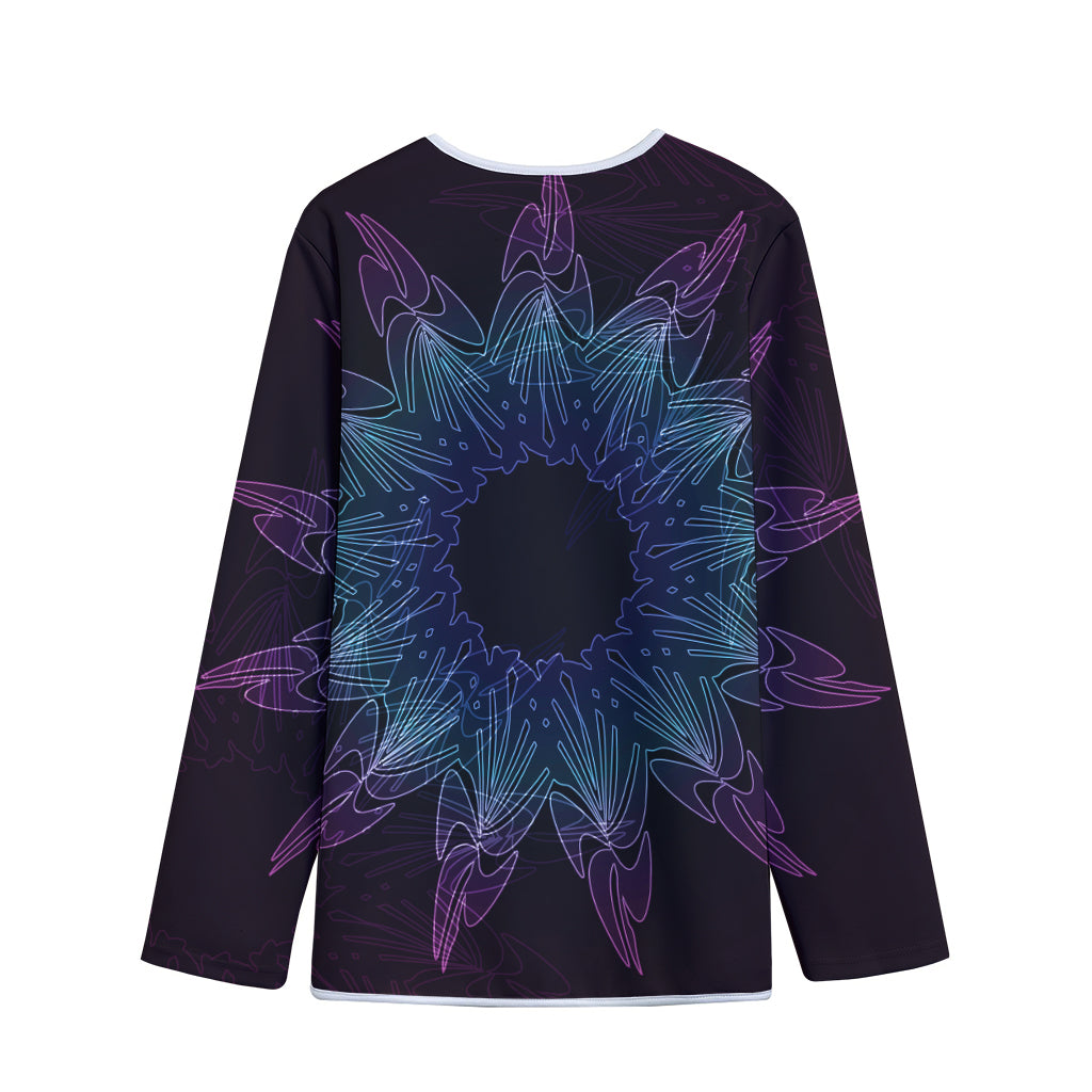 Purple And Teal Dark Mandala Print Long Sleeve Short Coat