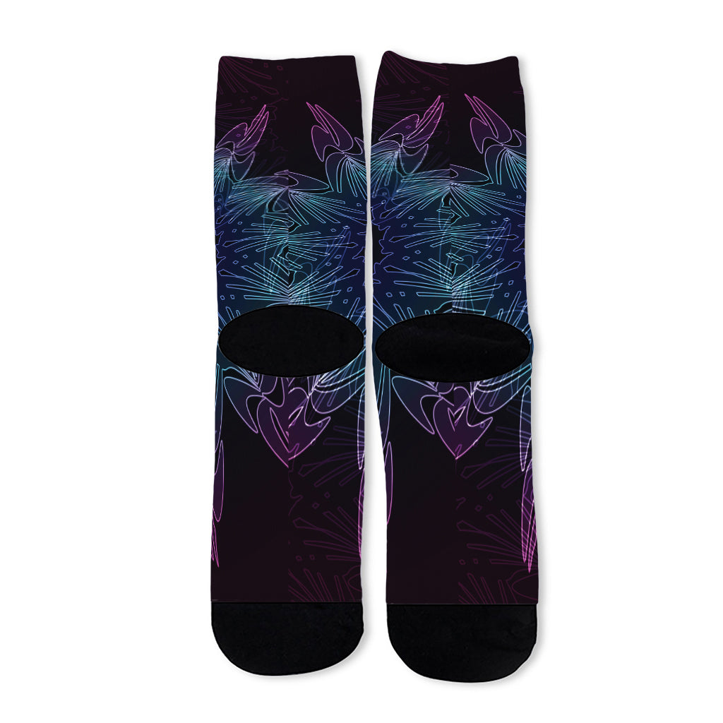 Purple And Teal Dark Mandala Print Long Socks
