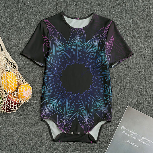 Purple And Teal Dark Mandala Print Men's Bodysuit