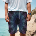 Purple And Teal Dark Mandala Print Men's Cargo Shorts