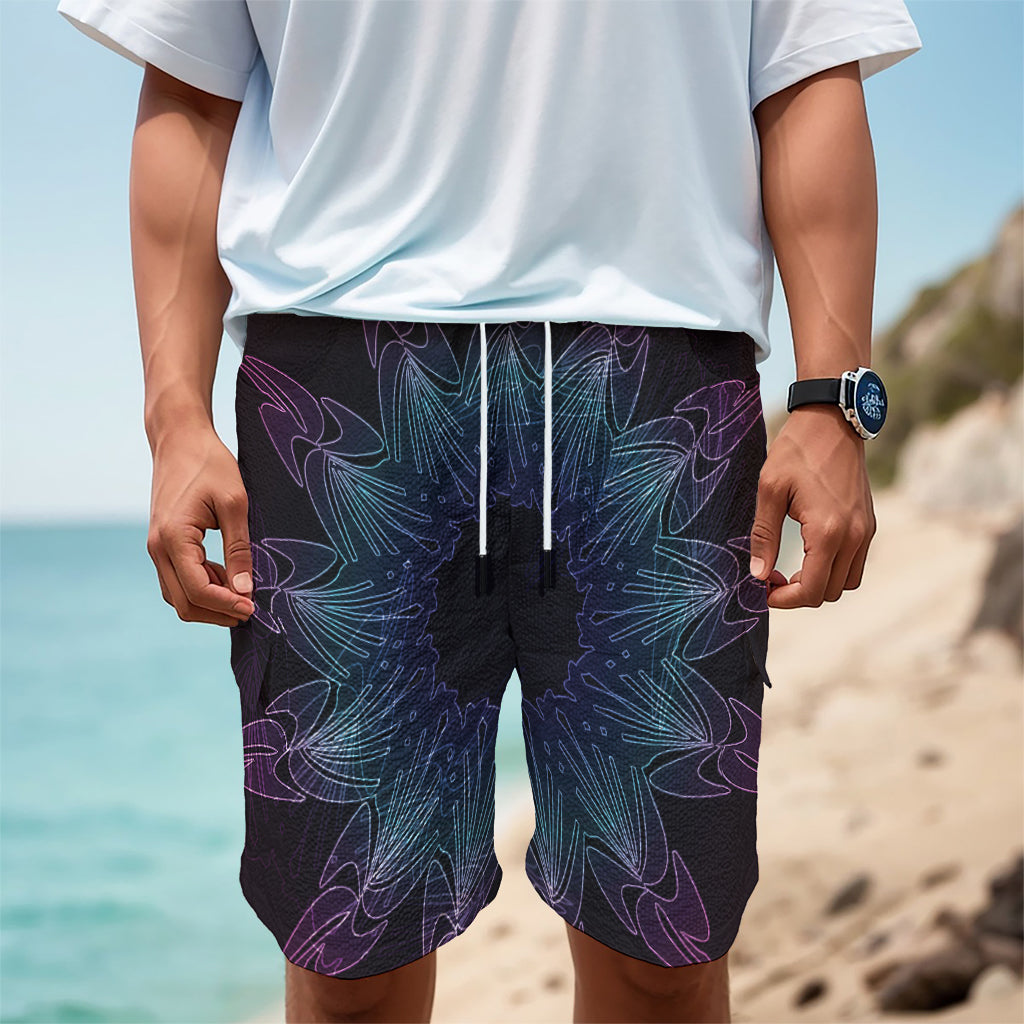 Purple And Teal Dark Mandala Print Men's Cargo Shorts
