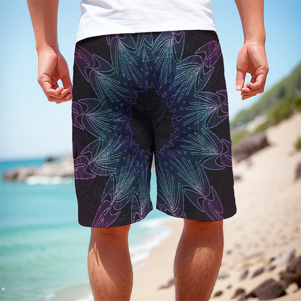 Purple And Teal Dark Mandala Print Men's Cargo Shorts