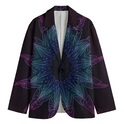 Purple And Teal Dark Mandala Print Men's Cotton Blazer
