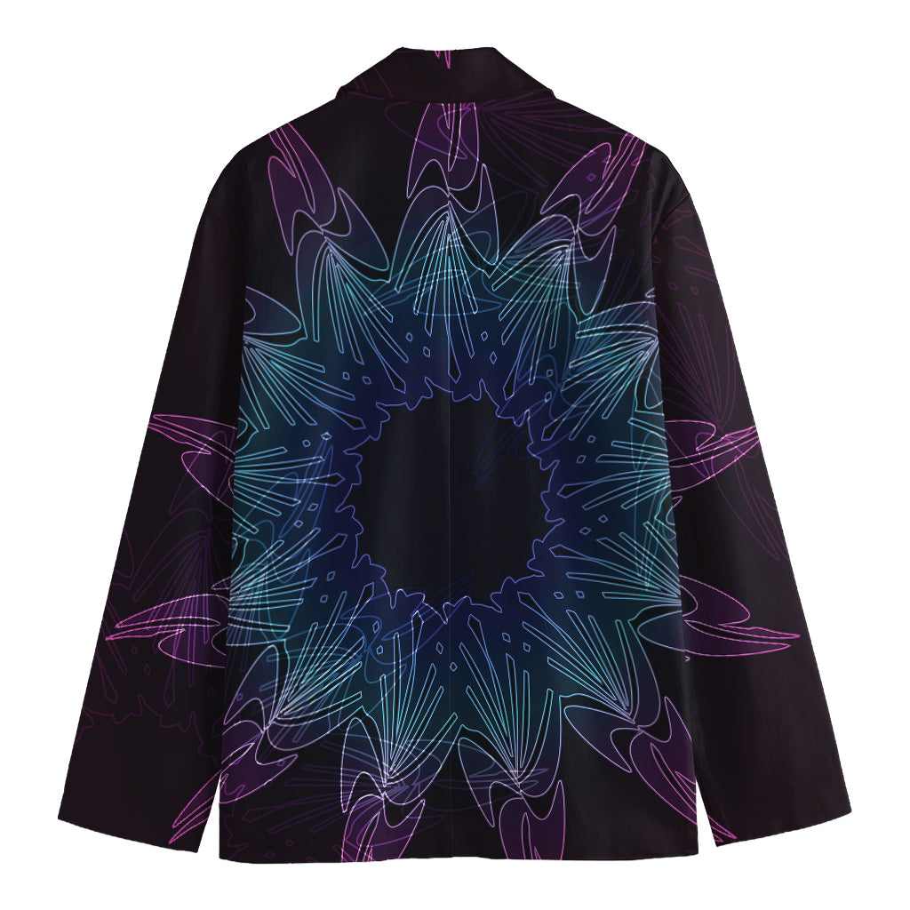 Purple And Teal Dark Mandala Print Men's Cotton Blazer