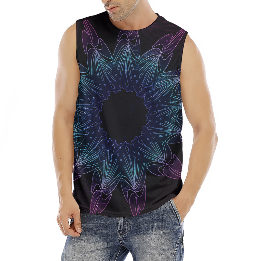 Purple And Teal Dark Mandala Print Men's Fitness Tank Top