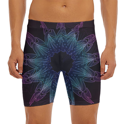 Purple And Teal Dark Mandala Print Men's Long Boxer Briefs