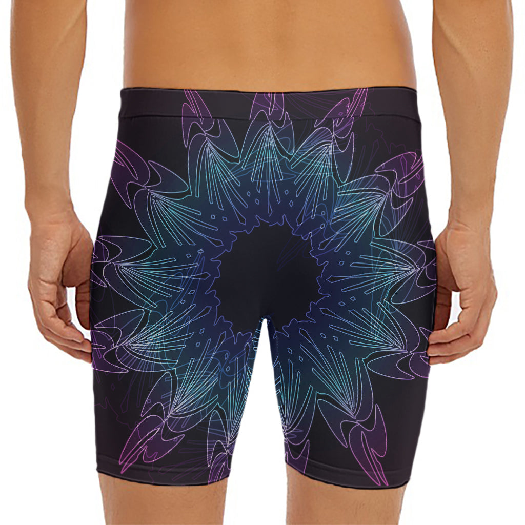 Purple And Teal Dark Mandala Print Men's Long Boxer Briefs